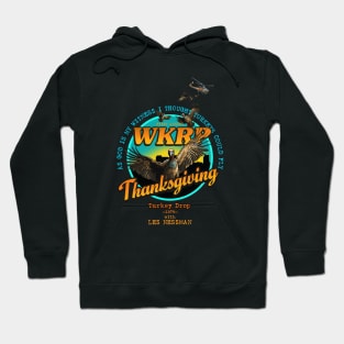 WKRP Thanksgiving Turkey Drop Blue Hoodie